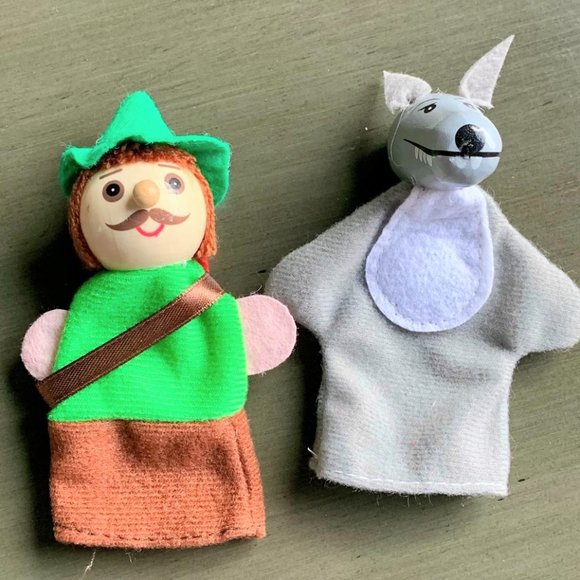 Set/4 Little Red Riding Hood Hand Painted Wood Cloth Finger Puppet Puppets New - Picture 4 of 10